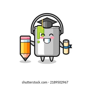 paint tin illustration cartoon is graduation with a giant pencil , cute style design for t shirt, sticker, logo element