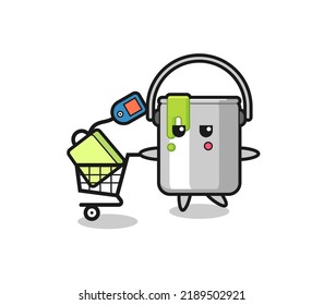 paint tin illustration cartoon with a shopping cart , cute style design for t shirt, sticker, logo element