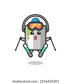 paint tin mascot character as a ski player , cute style design for t shirt, sticker, logo element