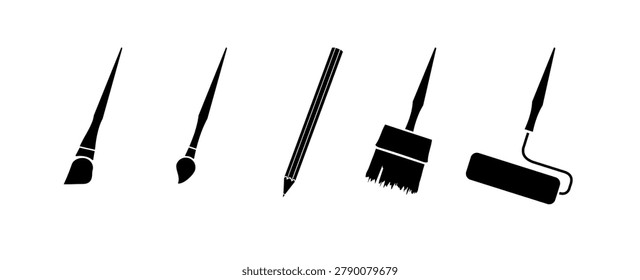 Paint tool icon in flat black design. Brush vector for decorating walls, artist supplies, interior work, creative hobbies, and home improvement projects with style.