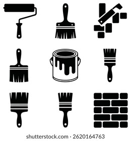 Paint Tool Icons Set, Vector Brushes, Rollers, Cans 
 Brick Wall Graphics