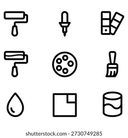 Herramientas de pintura y suministros iconos de pintura gotero de rodillos