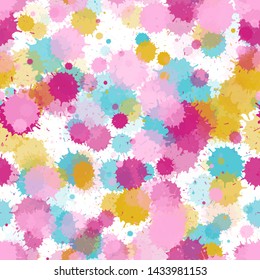 Paint transparent stains vector seamless grunge background. Hipster ink splatter, spray blots, mud spot elements seamless. Watercolor paint splashes pattern, smear fluid splats.