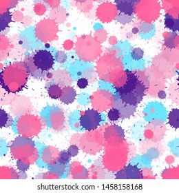 Paint transparent stains vector seamless wallpaper pattern. Abstract ink splatter, spray blots, mud spot elements seamless. Watercolor paint splashes pattern, smear fluid splats.