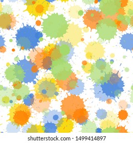 Paint transparent stains vector seamless grunge background. Modern ink splatter, spray blots, dirty spot elements seamless. Watercolor paint splashes pattern, smear liquid stains.