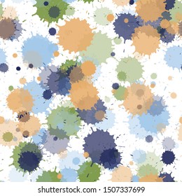 Paint transparent stains vector seamless wallpaper pattern. Trendy ink splatter, spray blots, mud spot elements seamless. Watercolor paint splashes pattern, smear fluid splats.