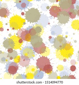 Paint transparent stains vector seamless wallpaper pattern. Hipster ink splatter, spray blots, dirty spot elements seamless. Watercolor paint splashes pattern, smear fluid splats.