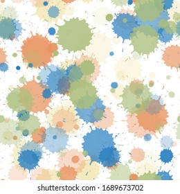 Paint transparent stains vector seamless wallpaper pattern. Colored ink splatter, spray blots, mud spot elements seamless. Watercolor paint splashes pattern, smear liquid stains.
