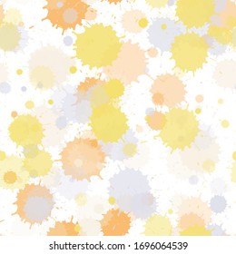 Pintura de manchas transparentes vectorial de fondo sin fisuras. Placa de tinta coloreada, trozos de pulverización, elementos sucios de manchas sin fisuras. Patrón de salpicaduras de pintura acuarela, manchas líquidas de desprestigio.