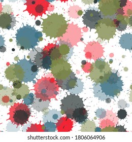 Paint transparent stains vector seamless wallpaper pattern. Vintage ink splatter, spray blots, mud spot elements seamless. Watercolor paint splashes pattern, smear fluid splats.