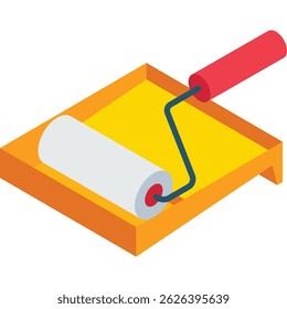 Paint tray with brush vector icon plastic can tool