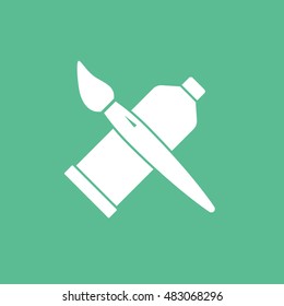 Paint Tube And Brush Flat Icon On Green Background
