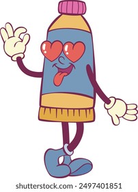 Paint tube character retro groovy mascot