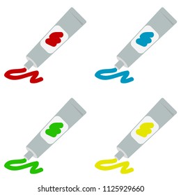 Paint Tube Icon On White Background. Vector illustration. EPS 10. Red, blue, yellow and green color. Paints.