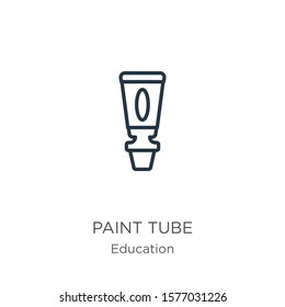 Paint tube icon. Thin linear paint tube outline icon isolated on white background from education collection. Line vector sign, symbol for web and mobile