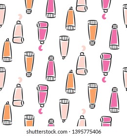 Paint tube seamless vector pattern sketch style.