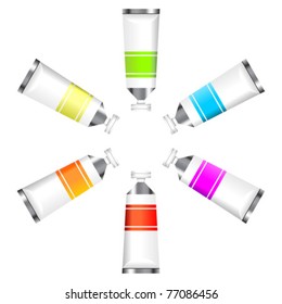 Paint tubes with different colors isolated over white