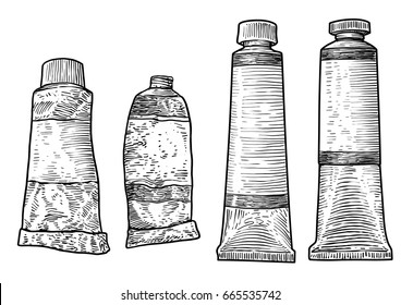 Paint tubes illustration, drawing, engraving, ink, line art, vector