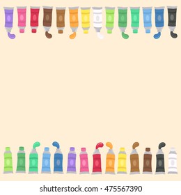 Paint Tubes Set Frame Vector Illustration Cartoon