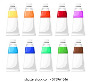 Paint Tubes Set Vector Illustration Cartoon Art materials icons set