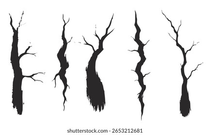 Paint wall crack effect vector set on transparent background. Isolated cleft pattern brush for grunge destruction design. Old plaster or stucco scratch edge shape realistic texture collection