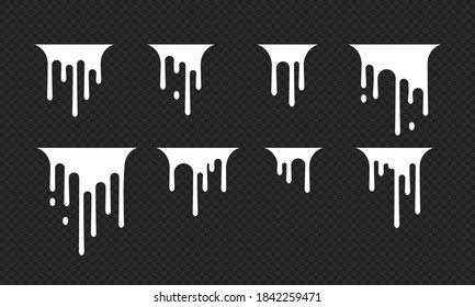 Paint white dripping. Dripping milk drops, melted white liquid yoghurt. molten texture isolated on transparent background. Vector illustration EPS 10