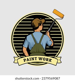 Paint Work Badge Emblem, Paint Worker Vintage Detailed Logo Vector