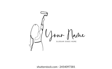paint worker logo vector.painter logo template.woman painter sign vector illustration