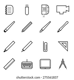 Paint and writing tools collection - Pen, pencil, marker, brush, ruler - Flat Style Vector Set 
