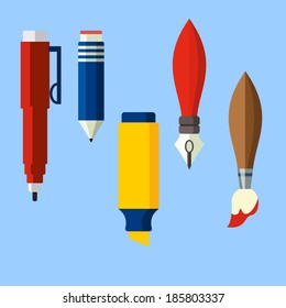 Paint and writing tools flat icons