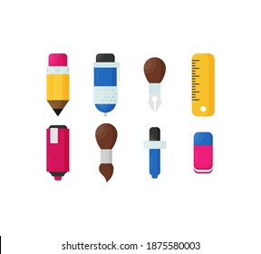 Paint and writing tools flat icons