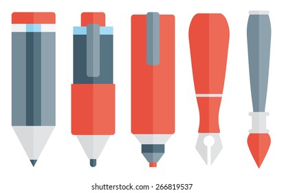 Paint and writing tools flat icons