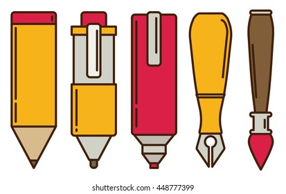 Paint and writing tools flat icons