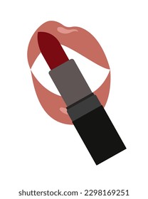 Paint your lips with lipstick. Flat style. 