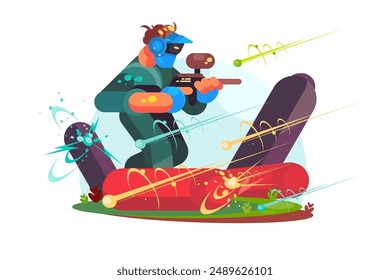Batalla de Paintball. Ilustración vectorial de la escena del juego de paintball.