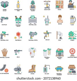 Paintball And BB Gun , Flat Vector Icon Elements Collection Set