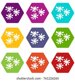 Paintball blob icon set many color hexahedron isolated on white vector illustration