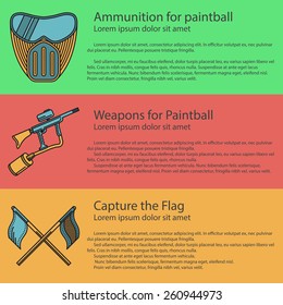 Paintball colored vector illustration. Vector design elements with paintball mask, marker and flag on colored backgrounds with sample text for your business or website.