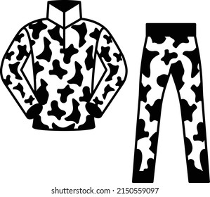 paintball cow print combat suit Concept, Mens Camouflage Military Tactical uniform vector icon design, Shooting sport symbol, extreme sports Sign, skeet shooting and trapshooting stock illustration