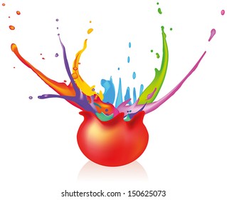 Paintball - Exploding ball splashing around with paint.  Isolated vector on white background.