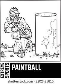 Paintball Extreme Sports Artline Vector Illustration For Children Coloring Book