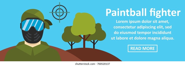 Paintball fighter banner horizontal concept. Flat illustration of paintball fighter banner horizontal vector concept for web