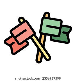 Paintball flags icon outline vector. Paint gun. Sport player color flat