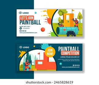 Juego de Paintball Anuncio Horizontal Dibujo animado plano Dibujado a mano Plantillas Ilustración de fondo