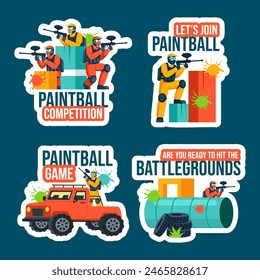 Paintball Game Label Dibujo plano de dibujos animados dibujado a mano Plantillas Ilustración de fondo