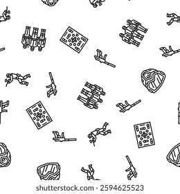 paintball game player team vector seamless pattern thin line illustration