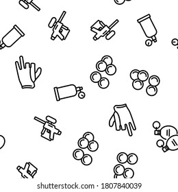Paintball Game Tool Vector Seamless Pattern Thin Line Illustration
