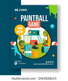 Paintball-Spiel Vertikales Poster Flach Cartoon Handgezeichnete Vorlagen Hintergrund-Illustration

