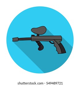 Paintball gun icon in flat style isolated on white background. Paintball symbol stock vector illustration.