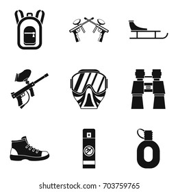 Paintball gun icons set. Simple set of 9 paintball gun vector icons for web isolated on white background